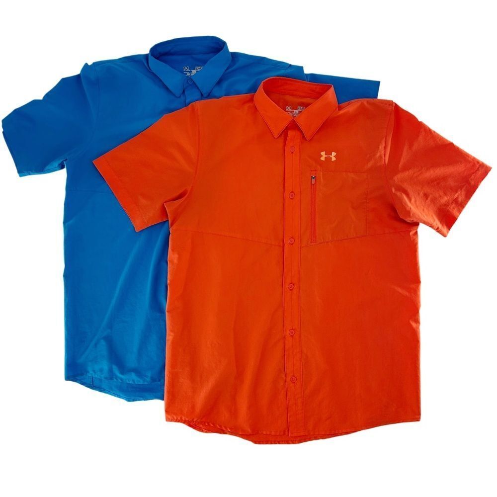 Under Armour Orange and Blue Short Sleeve Button-Down Shirts